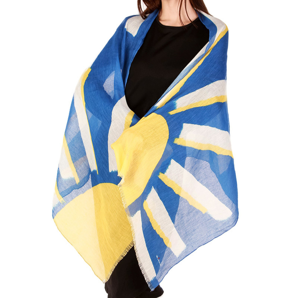 KITON ROYAL BLUE, WHITE, YELLOW PALANKIN SCARF | WOMENS SIZE 180X65
